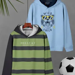 HELLCAT Kids Green & Sky Blue Printed Full Sleeves Sweatshirt (Pack Of 2)-image-81