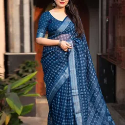 KALINI Batik Printed Woven Design Border Block Print Saree With Unstitched Blouse Piece-image-18