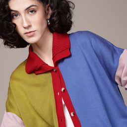 The Roadster Lifestyle Co. Women Colourblocked Acrylic Cardigan-image-55