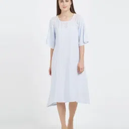 Soie Sky Blue Lace Pattern Night Dress-picture-38