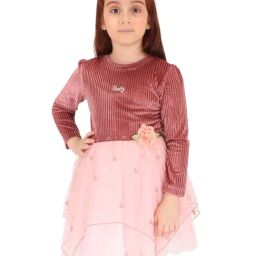 Cutecumber Kids Peach Embroidered Full Sleeves Dress-image-75