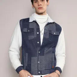 Campus Sutra Blue Regular Fit Self Design Denim Jacket-image-15