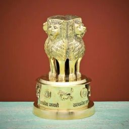 Ekaa Handicrafts Gold Brass Ashok Stambh Decorative Indian Emblem Ashok Chakra Pillar-image-4
