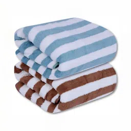 Fezora Brown & White 2 Pieces Striped Microfiber 400 GSM Super Absorbent Bath Towels-image-16