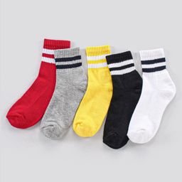Pine Kids Ankle Length Anti Microbial Washed Socks Stripe Design Pack Of 5 - Red Grey Yellow Black White-image-36