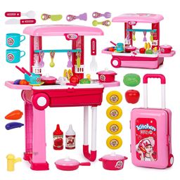UNIQUEBUYIN Toy Kitchen Trolly set with Lights and Music Pink - 28 Pieces-16