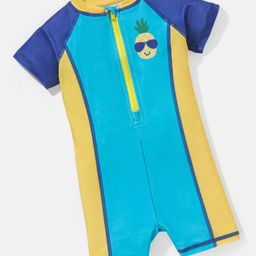 Babyhug Half Sleeves Legged Swimsuit Pineapple Print - Blue-image-46