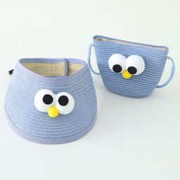 Babyhug Straw Hat With Face Applique & Purse Blue - Diameter 48 cm-17