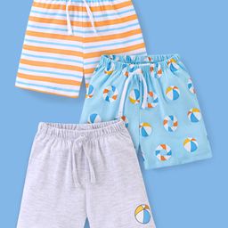 Babyhug Cotton Single Jersey Mid Thigh Stripes & Ball Print Shorts Pack of 3 - Multicolor-picture-32
