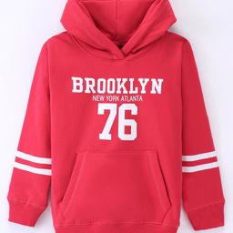 Doreme Fleece Full Sleeves Hooded Sweatshirt Text Print- Red-image-51