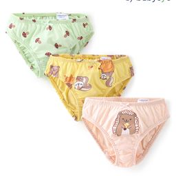 Babyoye Cotton Knit Eco Conscious Panties Animal Print Pack of 3 - Green Yellow and Pink-image-90