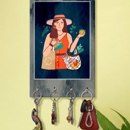 999Store Stylish Wood Wall Mount Decorative Key Holder - Lady Ready To Picnic-image-100