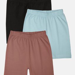 Kiddopanti Pack Of 3 Solid Cycling Shorts -  Black Ice Blue & Mauve-image-99