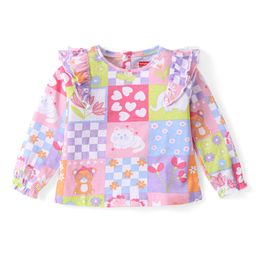 Babyhug Cotton Knit Full Sleeves Top With Floral Print & Frill Detailing  - Multicolor-picture-16