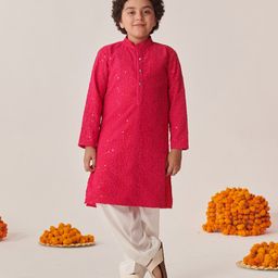 Pspeaches Full Sleeves Paisley Embroidered Kurta With Pyjama - Magenta-image-65