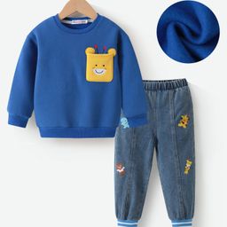 Kookie Kids Full Sleeves Winter Wear Suit With Animals Applique - Blue-image-62