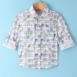 Rikidoos Full Sleeves Abstract Printed Shirt - Sea Olive Green & White-image-48