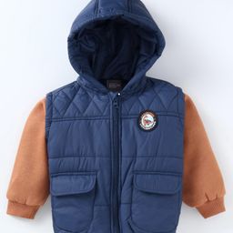Bodycare Taffeta Knit Full Sleeves Padded Hooded Jacket with Patch Detailing - Navy Blue-22