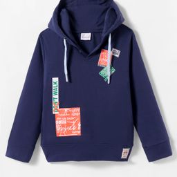 Olio Kids Lycra Knit Full Sleeves Hooded Sweatshirt with Text Print - Navy Blue-picture-0