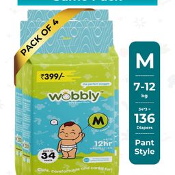 Wobbly Baby Diaper Pants, Medium (M) Size - 136 count-image-3
