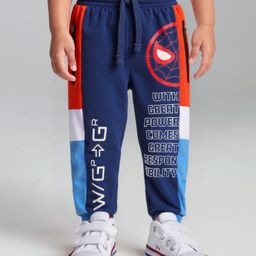 Babyhug Marvel Terry Knit Cut & Sew Full Length Lounge Pants WithSpiderman Graphic - Nay Blue-image-16