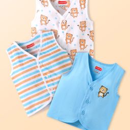 Babyhug Cambric Woven Sleeveless Front Open Jhablas With Animal Print Pack of 3 - White & Blue-image-55