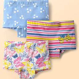 Bodycare Cotton Knit Shorts with Floral Print & Stripes Pack of 3 - Light Blue & Dark Pink-image-95
