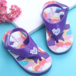 Babyoye Velcro Closure Flip Flop with Cloud Print & Heart Applique - Lavender-image-76