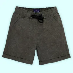 Kiddopanti Cotton Leaves Printed Roll Up Shorts - Military Green-picture-9