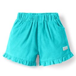 Ollypop Cotton Woven Knee Length Solid Colour Shorts With Patch Detailing - Teal Blue-image-79