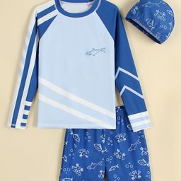 Mark & Mia Full Raglan Sleeves Two Piece Swimsuit with Fish Print -Blue-image-50