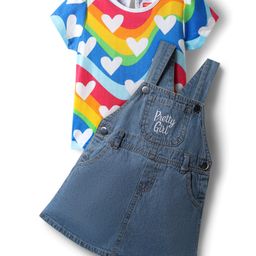 Babyhug Cotton Woven Frock & Half Sleeves Inner Tee With Heart Print - Blue-image-69