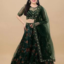 Piludi Girls Embroidered Sequinned Ready to Wear Lehenga & Blouse With Dupatta-picture-16