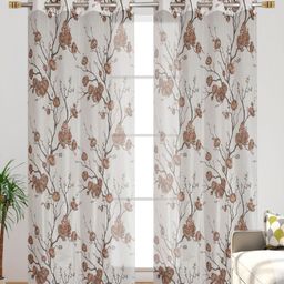Galaxy Home Decor Coffee Brown Set of 2 Floral Sheer Window Curtain-image-96