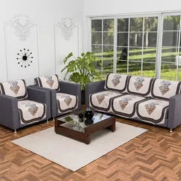 Kuber Industries Cream Coloured & Grey 10 Pieces Printed Anti-Skid 5 Seater Sofa Covers-9