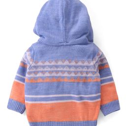 Babyhug Knitted Full Sleeves Front Open Hooded Sweaters with Stripes Design & Kangaroo Pockets - Multicolour image 2