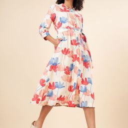 AKKRITI BY PANTALOONS Shirt Collar Fit & Flare Floral Midi Dress-picture-8