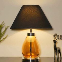 kapoor lampshades Claude Black Cotton Shade Night Lamp With Metal & Glass Base-picture-7