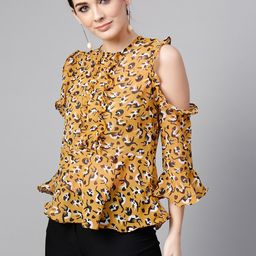 Pannkh Women Mustard Yellow & Black Printed Top-picture-47