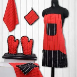 Swayam Red & Black Kitchen Apron Combo - Set of 8-22