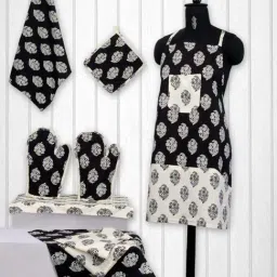 Swayam Black & White Kitchen Apron Combo - Set of 8-26
