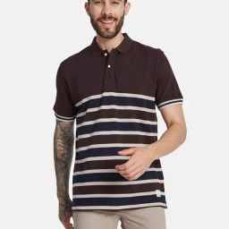 Octave Wine Regular Fit Striped Polo T-Shirt-picture-3