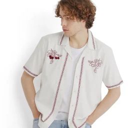 Rare Rabbit Off White Boxy Fit Embroidered Shirt-image-45