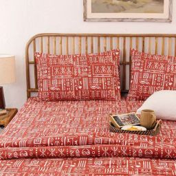 House This Gamathi Rust Cotton 144 TC King Bedsheet with 2 Pillow Covers & 2 Pillow Fillers-image-15