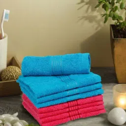 LORENA 100% Cotton Super-Soft Terry Towels -8pc Face Towel (d`ross) solid-turq/pink-9