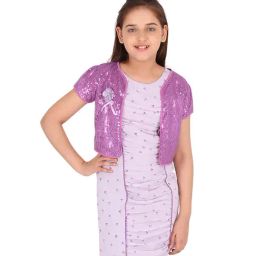 Cutecumber Kids Printed Purple Dress with Jacket-image-13