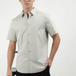 Calvin Klein Gray Cotton Slim Fit Solid Shirt-image-72