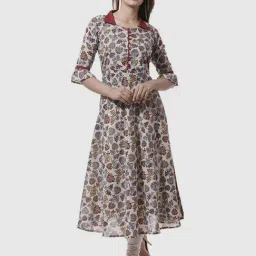 YASH GALLERY White Cotton & Crush Printed A Line Kurta-image-62