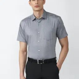 Van Heusen Grey Cotton Regular Fit Self Pattern Shirt-picture-0