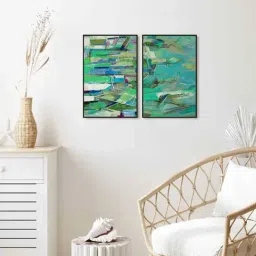 999Store Green Vinyl Wall Painting Panel with Fibre Frame - Set of 2-27